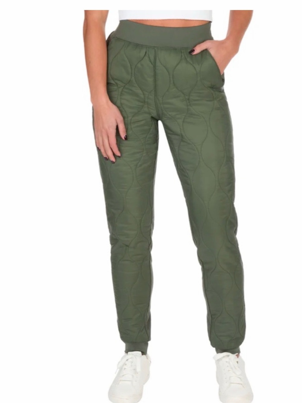 Quilted Olive Green Women's Jogger Pants B4